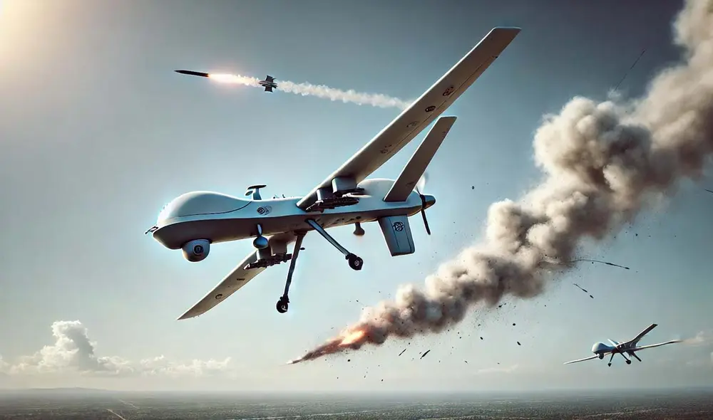 El sistema antidrones chino Bullet Curtain, desarrollado por Norinco, crea una barrera de fuego capaz de derribar drones, misiles y aviones en ataques de saturación. Foto: DALL-E