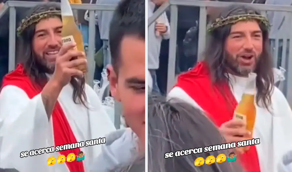La imagen del hombre disfrazado de Jesús generó una ola de graciosos comentarios en TikTok. Foto: composición LR/ TikTok/ @elrisas2028 La imagen del hombre disfrazado de Jesús generó una ola de graciosos comentarios en TikTok. Foto: composición LR/ TikTok/ @elrisas2028