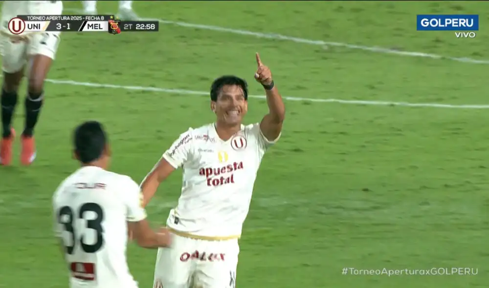José Rivera convirtió el tercer tanto de Universitario sobre FBC Melgar. Foto: captura/GOLPERU José Rivera convirtió el tercer tanto de Universitario sobre FBC Melgar. Foto: captura/GOLPERU