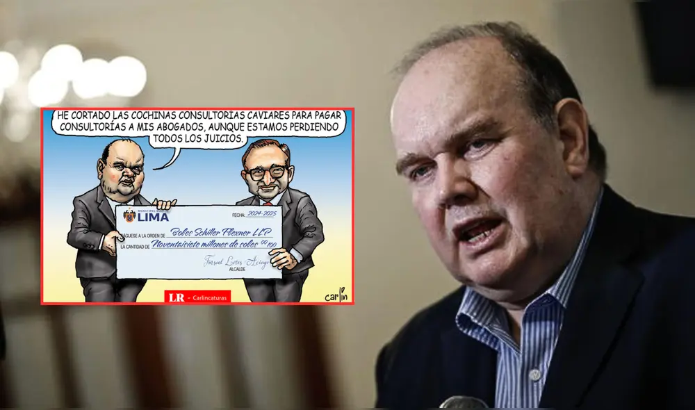 La Carlincatura de hoy sobre López Aliaga y el pago de S/97 millones en 9 contratos a Boies Schiller Flexner LLP. | Composición LR. La Carlincatura de hoy sobre López Aliaga y el pago de S/97 millones en 9 contratos a Boies Schiller Flexner LLP. | Composición LR.
