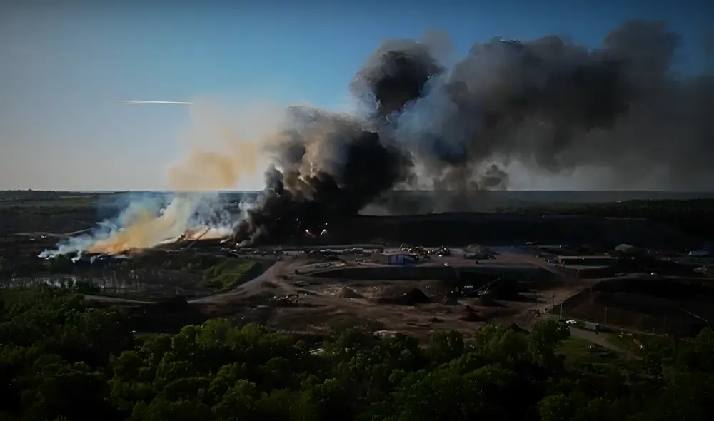 Feroz incendio en basurero de Texas genera enorme columna de humo visible a kilómetros en Fort Worth. Foto: Storyful News & Weather