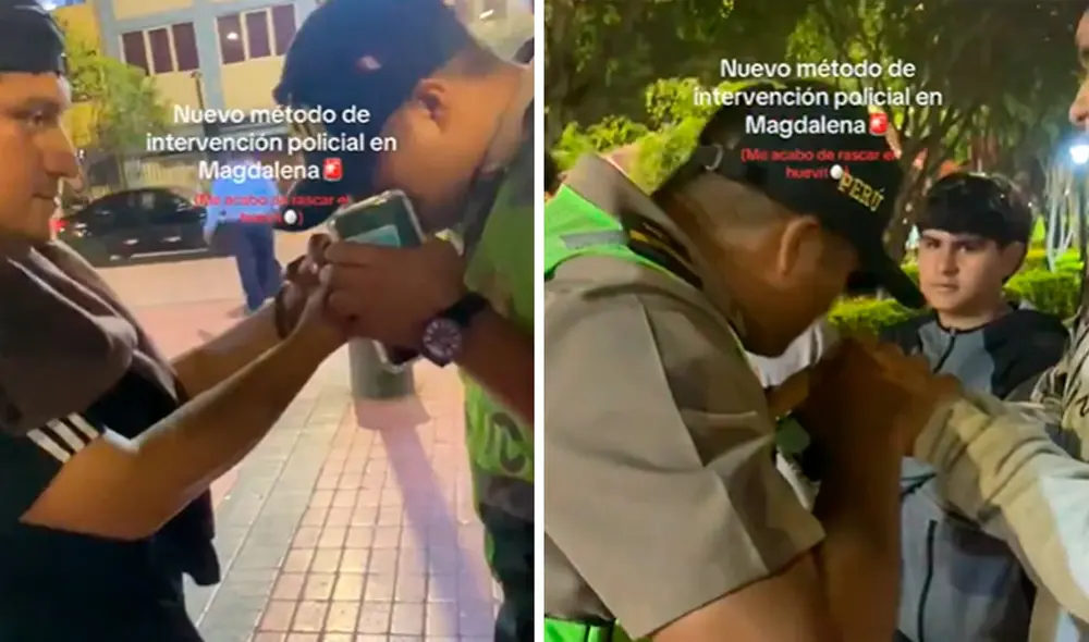 El efectivo generó una ola de comentarios en las redes sociales por la inusual forma de intervenir a los jóvenes. Foto: composición LR/ X