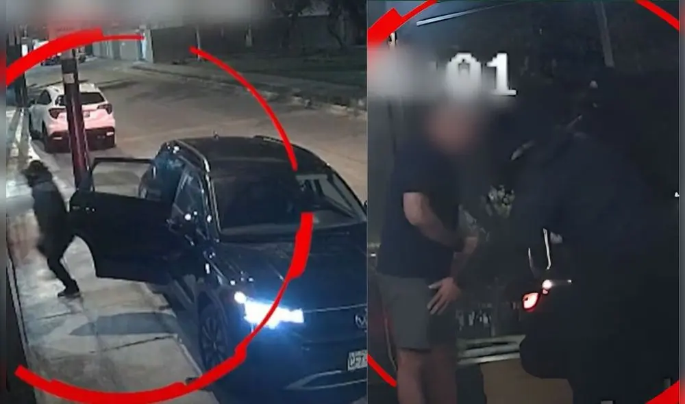 Delincuentes asaltan a pareja con pistola en Surco en puerto de su edificio. Foto: Composición LR/Captura de pantalla de Youtube Delincuentes asaltan a pareja con pistola en Surco en puerto de su edificio. Foto: Composición LR/Captura de pantalla de Youtube