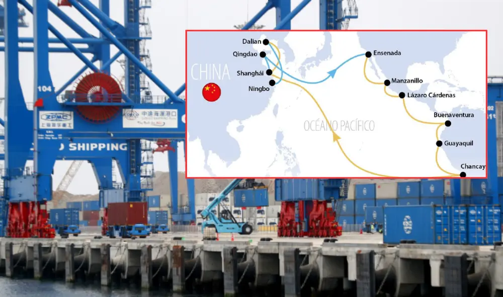 Nueva ruta de la naviera china Cosco Shipping de Chancay a Shangai. Foto: composición LR/Andina/CECHAP