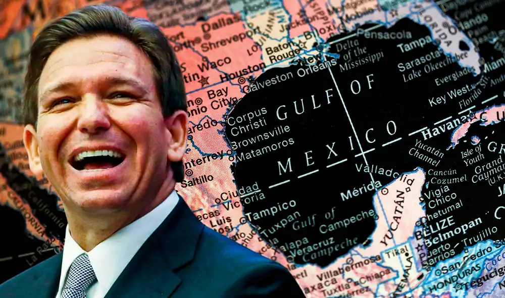 Ron DeSantis firmó el cambió del "Golfo de México" este lunes. Foto: Composición LR/AFP Ron DeSantis firmó el cambió del "Golfo de México" este lunes. Foto: Composición LR/AFP