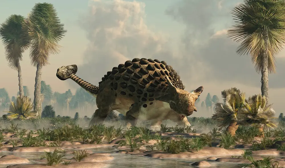 El anquilosaurio, un dinosaurio que poseía una cola en forma de maza, dejó rastros con huellas fosilizadas en Canadá. Recreación artística. Foto: Lifeder El anquilosaurio, un dinosaurio que poseía una cola en forma de maza, dejó rastros con huellas fosilizadas en Canadá. Recreación artística. Foto: Lifeder