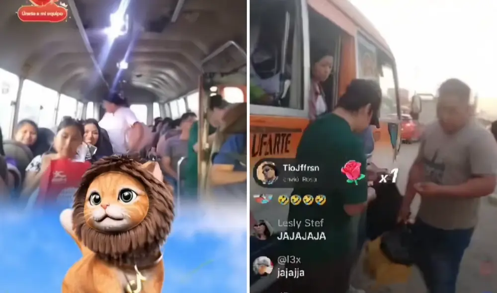 El chofer tuvo que bajar del bus a sus pasajeros tras recibir la donación de 'león' en TikTok por parte de Jorge Luna. Foto: composición LR/TikTok/@yayopio