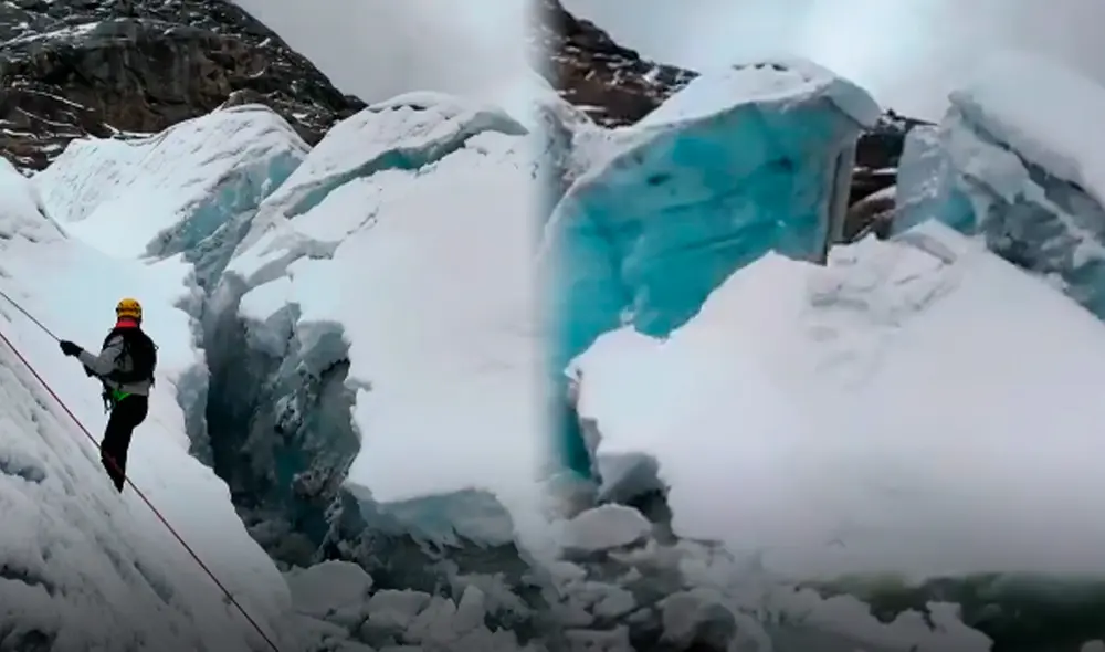 El desprendimiento del enorme glaciar fue captado por uno de los rescatistas. Foto: ElImpulso