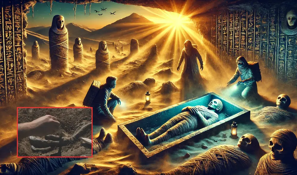 Dos momias fueron excavadas por un grupo de científicos en el norte de África. Foto: composición LR/chatgpt/Gizmodo