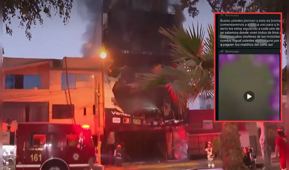 Delincuentes amenazaban por WhatsApp a trabajadores de local incendiado. Foto: Composición LR/Captura de pantalla De YouTube