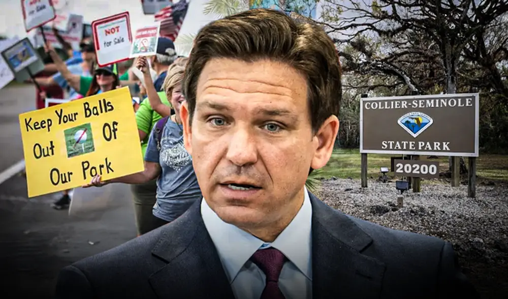 Legisladores de Florida bloquearon una iniciativa apoyada por DeSantis para construir en parques estatales. Foto: Composición LR (The New York Times/ Collier-Seminole State Park/ USA Today)