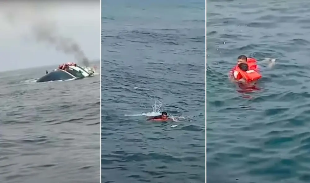 La Capitanía de Puerto de Huacho rescató a los tripulantes de la embarcación pesquera que se hundió en altamar, en Huacho. Foto: composición LR/TV Perú