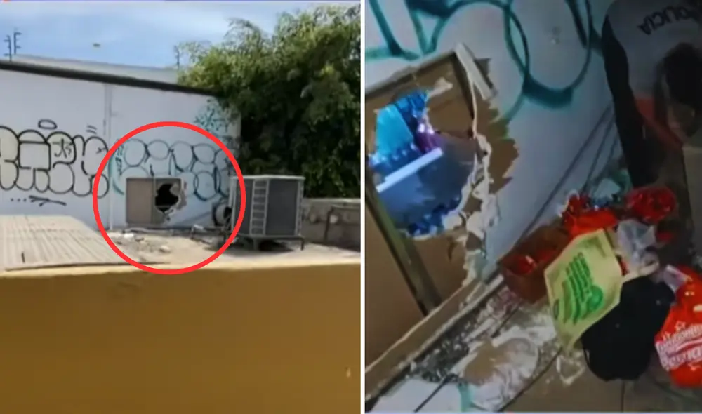 Delincuentes treparon a segundo piso donde estaba el almacén de insumos. Foto: Composición LR/24Horas Delincuentes treparon a segundo piso donde estaba el almacén de insumos. Foto: Composición LR/24Horas