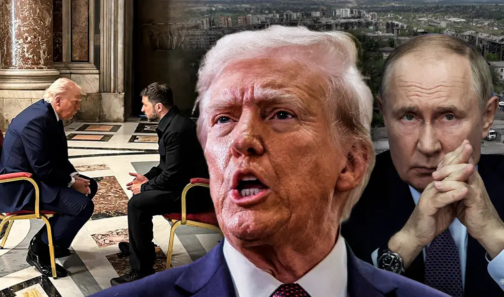 Tras asistir al funeral del papa Francisco en el Vaticano, Trump utilizó su cuenta de Truth Social para lanzar una advertencia directa a Moscú.  Foto: Composición LR/AFP.