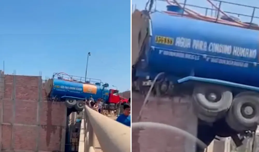 Camión cisterna queda empotrado entre un muro de contención y una morada en Chorrillos. Foto: composición LR / difusión