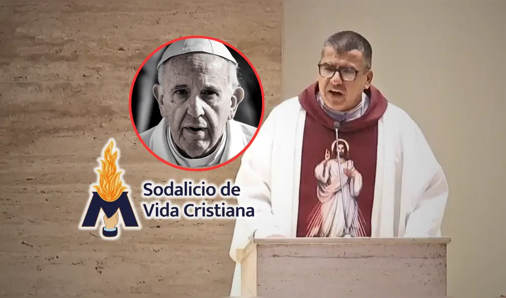 El cura Juan Rivva durante la misa en la Parroquia Nuestra Señora de la Reconciliación en Camacho, donde defendió al Sodalicio y criticó al papa Francisco. | Composición LR.