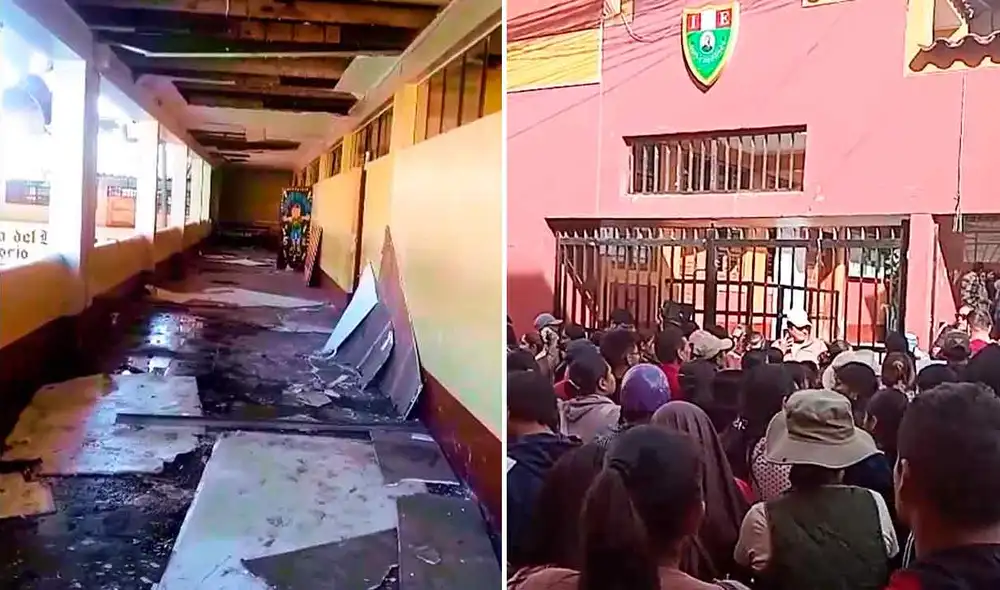 Los padres de familia exigen un plan de contingencia ante el colapso del techo del colegio en Huamanga. Foto: composición LR/difusión/RogerGarcía Los padres de familia exigen un plan de contingencia ante el colapso del techo del colegio en Huamanga. Foto: composición LR/difusión/RogerGarcía