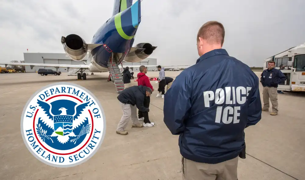 Agentes de ICE, en proceso de deportación de los Estados Unidos a inmigrante indocumentado. Foto: composición LR Agentes de ICE, en proceso de deportación de los Estados Unidos a inmigrante indocumentado. Foto: composición LR