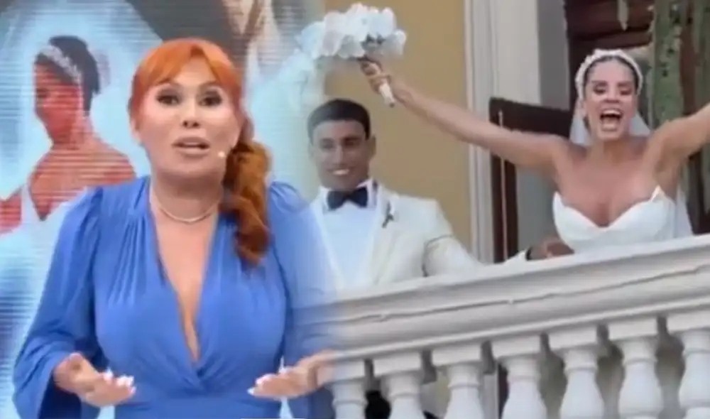 Magaly Medina reaccionó al eufórico grito de Alejandra Baigorria desde un balcón tras casarse por civil. Foto: Composición LR. Magaly Medina reaccionó al eufórico grito de Alejandra Baigorria desde un balcón tras casarse por civil. Foto: Composición LR.