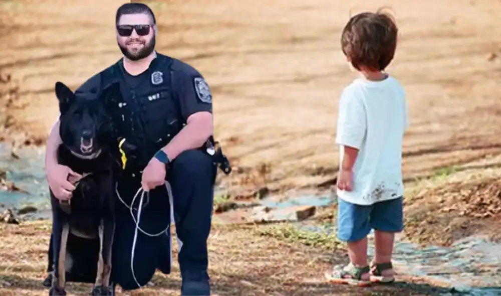 Un perro policía K-9 rescató a un niño de 8 años con autismo que había escapado de su casa en EEUU y se encontraba atrapado en un arroyo. Foto: composición LR