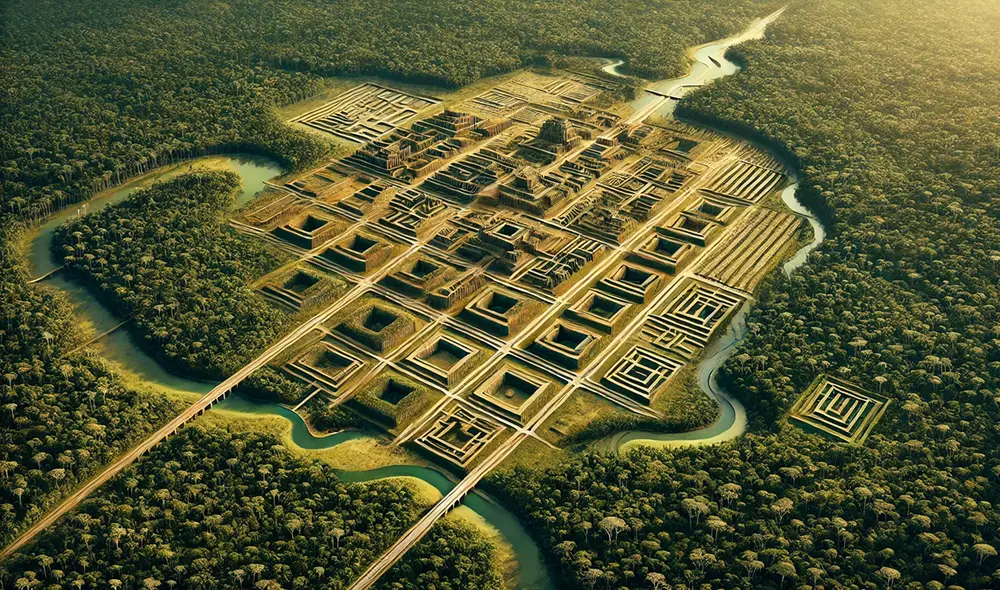 La tecnología LiDAR, permitió a los arqueólogos mapear más de 300 kilómetros cuadrados de selva densa. Foto: ChatGPT IA