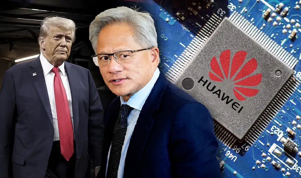 Las restricciones de EE. UU. a la exportación de chips a China podrían costarle a Nvidia US$5.500 millones, lo que llevó a Huang a solicitar cambios en las políticas para evitar mayores pérdidas. Foto: composición LR/AFP/Huawei