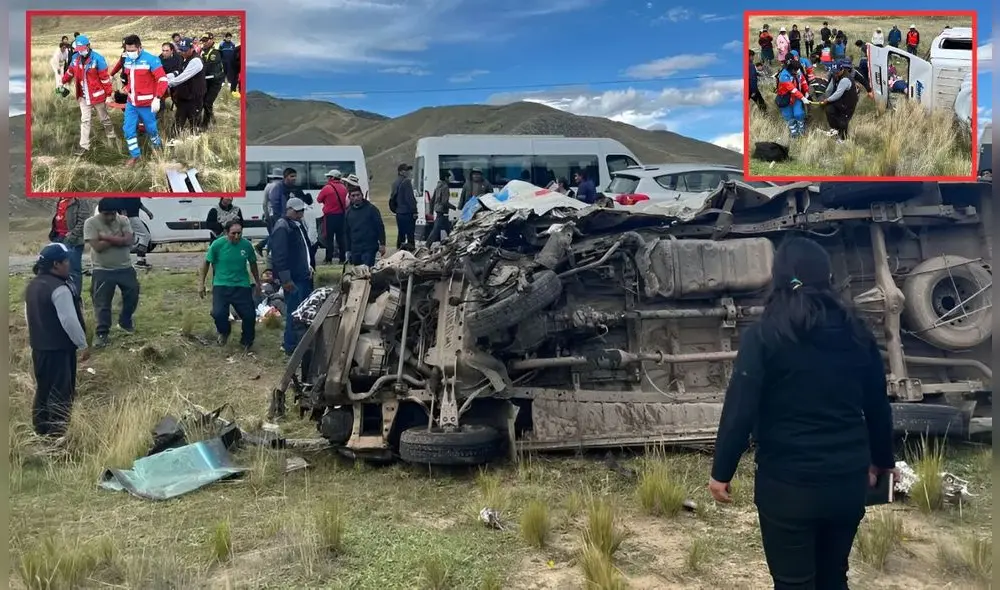Dos personas mueren tras choque entre combi y auto particular en Puno. Foto: Composición LR/Captura de pantalla de accidente