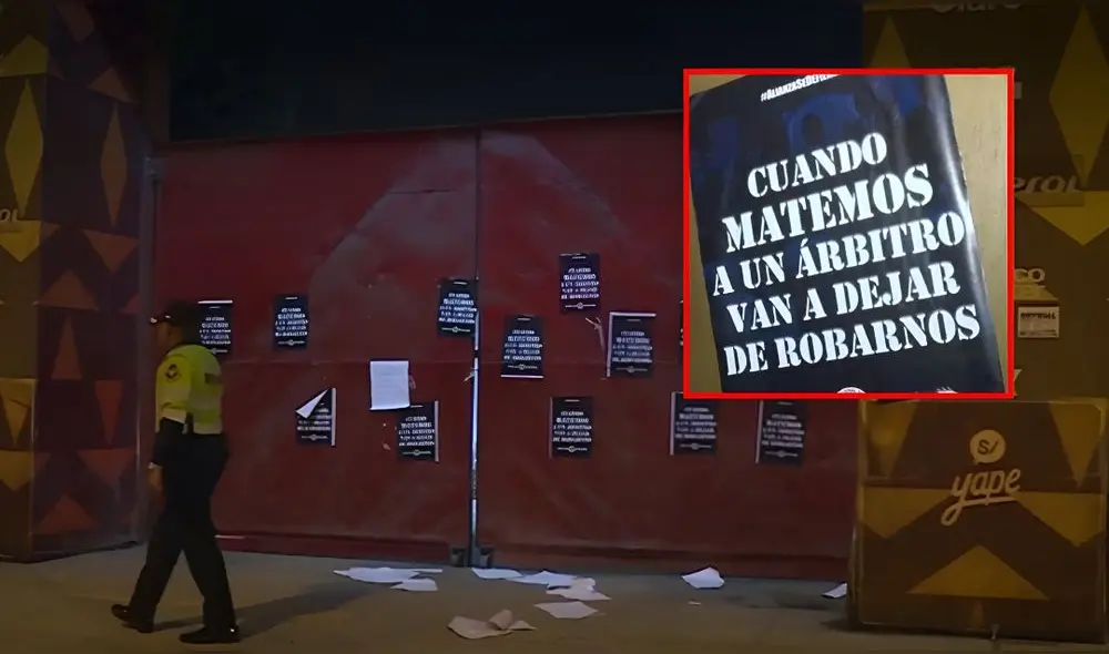 La PNP se apersonó a la sede de la FPF tras reporte de los carteles amenazantes contra miembros de la liga peruana. Foto: Composición LR