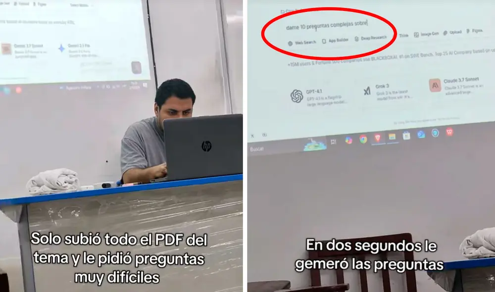 El profesor subió el PDF del tema y le pidió preguntas muy difíciles a la Inteligencia Artificial. Foto: composición LR/ TikTok / @ia.con.aurora