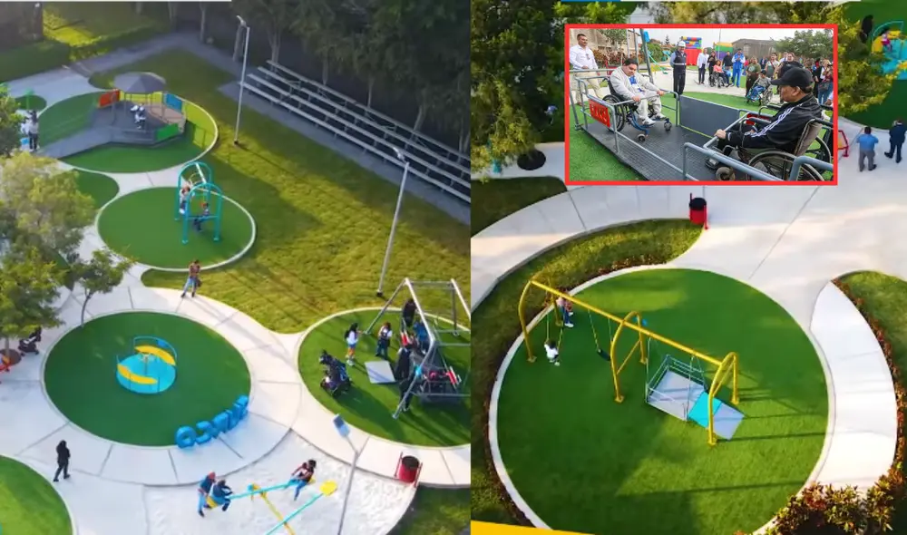 Este nuevo parque ubicado en Surco tiene más de 17 juegos inclusivos. Foto: Composición LR/ Municipalidad de Surco
