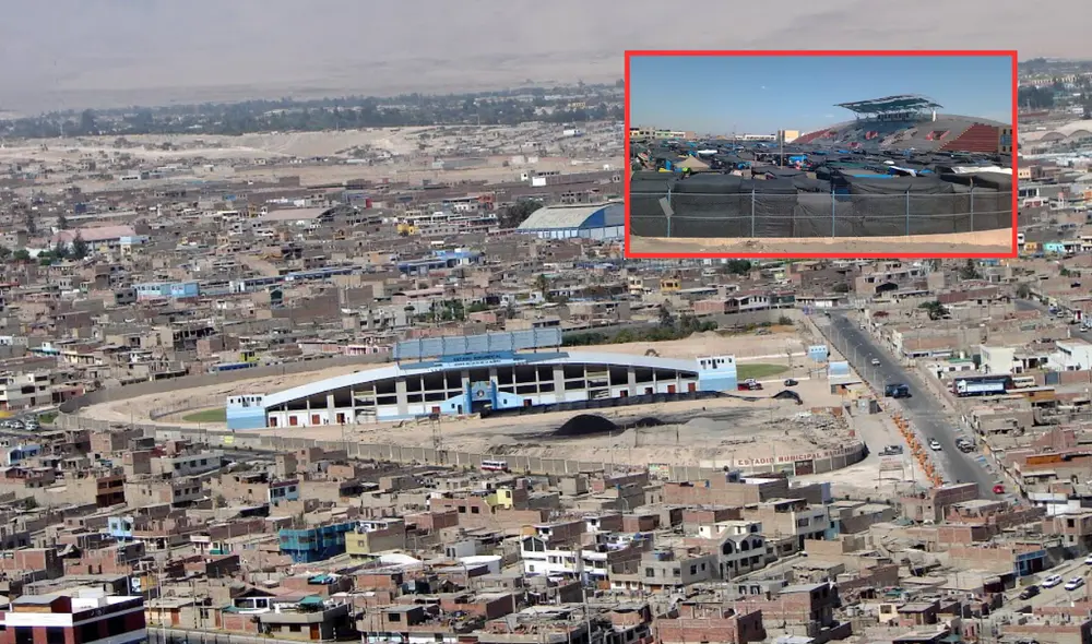 Desde la pandemia, el estadio Héroes del Alto de la Alianza, está ocupado por comerciantes informales. Foto: Composición LR/ Mapio/ Radio Uno