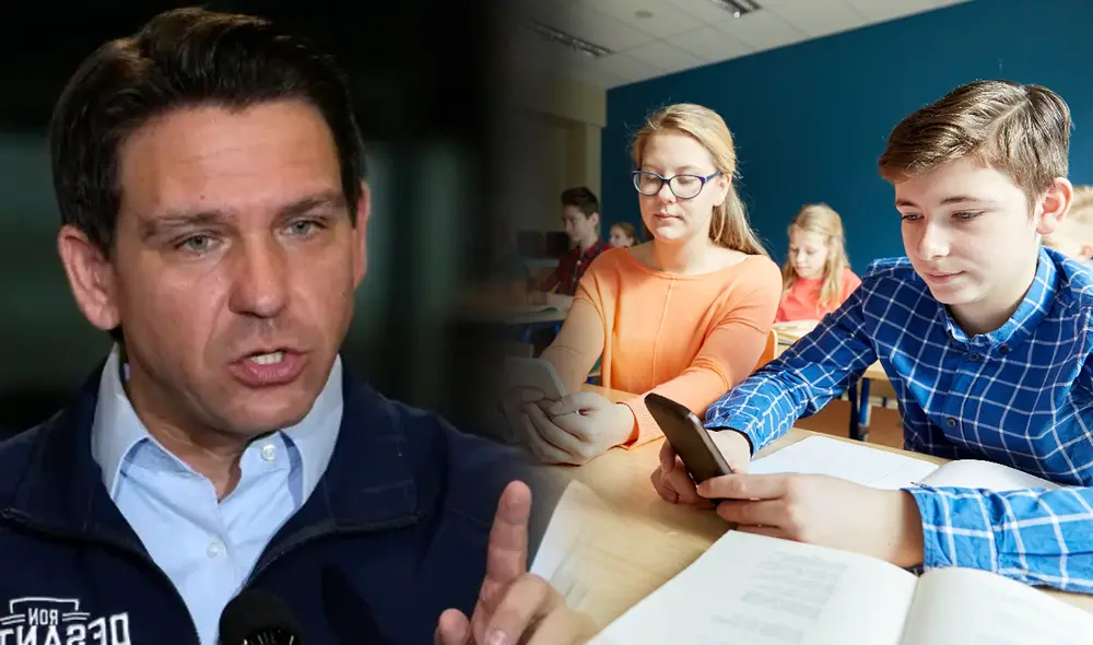 Ron DeSantis prohibirá el uso de celulares durante la jornada escolar en colegios de Florida. Foto: Composición LR/ AlJazzera Ron DeSantis prohibirá el uso de celulares durante la jornada escolar en colegios de Florida. Foto: Composición LR/ AlJazzera