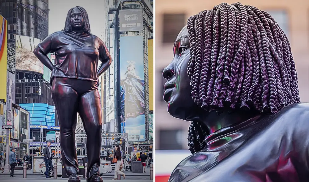La obra Grounded in the Stars, de 3.6 m de alto, está al norte de Duffy Square, en Broadway y calle 46 de Nueva York. Foto: TSQ.