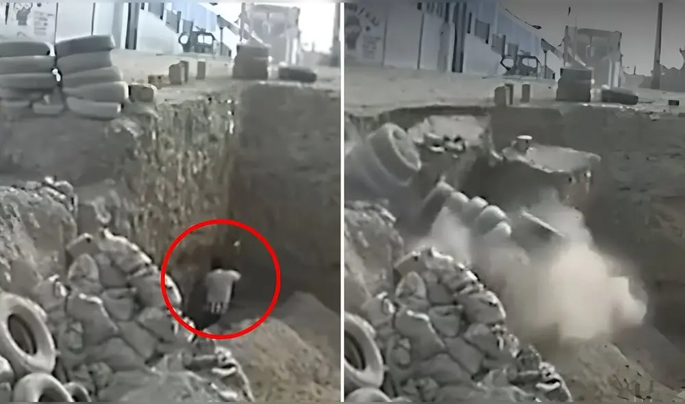 El obrero estaba utilizando un pico cuando, de repente, un bloque de tierra se desplomó. Foto: Composición LR El obrero estaba utilizando un pico cuando, de repente, un bloque de tierra se desplomó. Foto: Composición LR