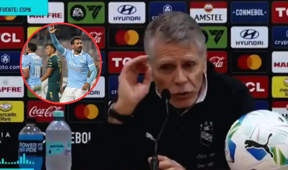 DT de Sporting Cristal se rinde ante sus jugadores tras triunfo en la Copa Libertadores 2025. Foto: Composición LR. DT de Sporting Cristal se rinde ante sus jugadores tras triunfo en la Copa Libertadores 2025. Foto: Composición LR.