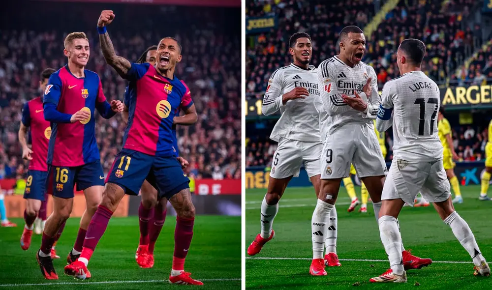 Si el equipo blanco vence a los blaugranas, se pondrá a un punto en la tabla de posiciones. Foto: composición de LR/FC Barcelona/Real Madrid Si el equipo blanco vence a los blaugranas, se pondrá a un punto en la tabla de posiciones. Foto: composición de LR/FC Barcelona/Real Madrid