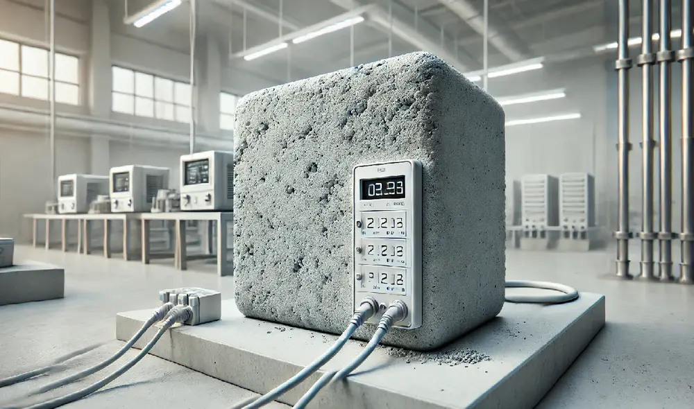 Investigadores de Francia y España desarrollaron una batería de cemento recargable basada en metacaolín, capaz de convertir edificios en sistemas activos de almacenamiento de energía. Foto: DALL-E