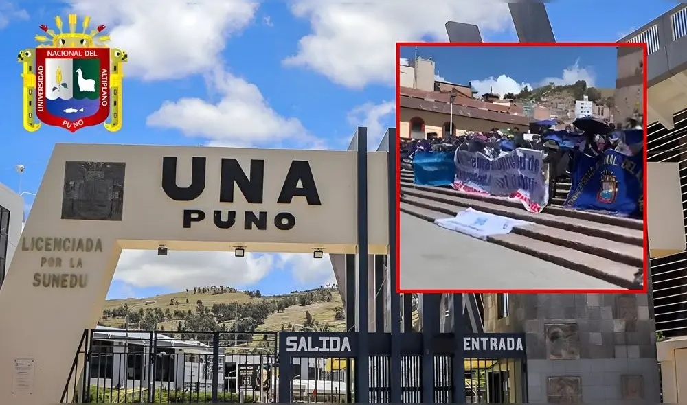 La UNA llevó a cabo su protesta en la Plaza de Armas de Puno. Foto: Composición LR