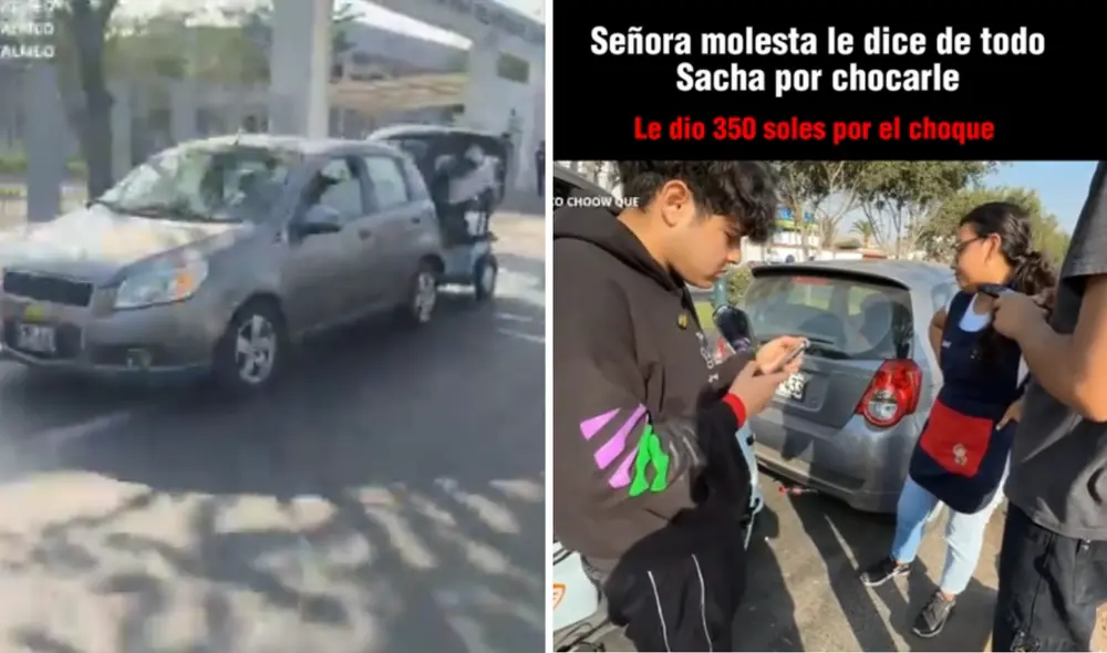 En plena transmisión en vivo, el streamer Sacha chocó su moto con una señora que iba manejando su carro. Foto: composición LR/X/TikTok