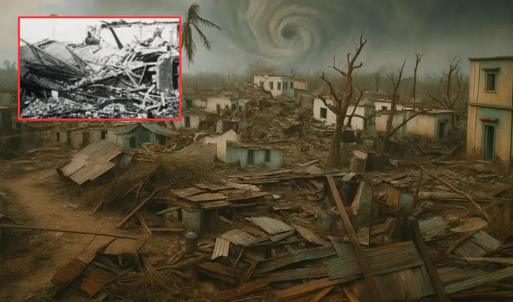 El ciclón Bhola afectó enormemente la vivienda de millones de ciudadanos. Foto: Composición LR/ ChatGPT/ Facebook El ciclón Bhola afectó enormemente la vivienda de millones de ciudadanos. Foto: Composición LR/ ChatGPT/ Facebook