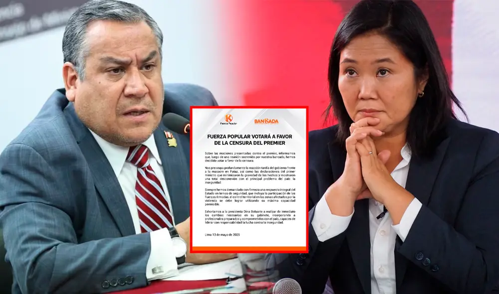 Fuerza Popular a favor de la censura contra Gustavo Adrianzén. Foto: composición LR