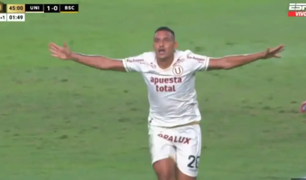 Universitario vence por 1-0 a Barcelona SC en los primeros 45 minutos. Foto: captura de pantalla de ESPN