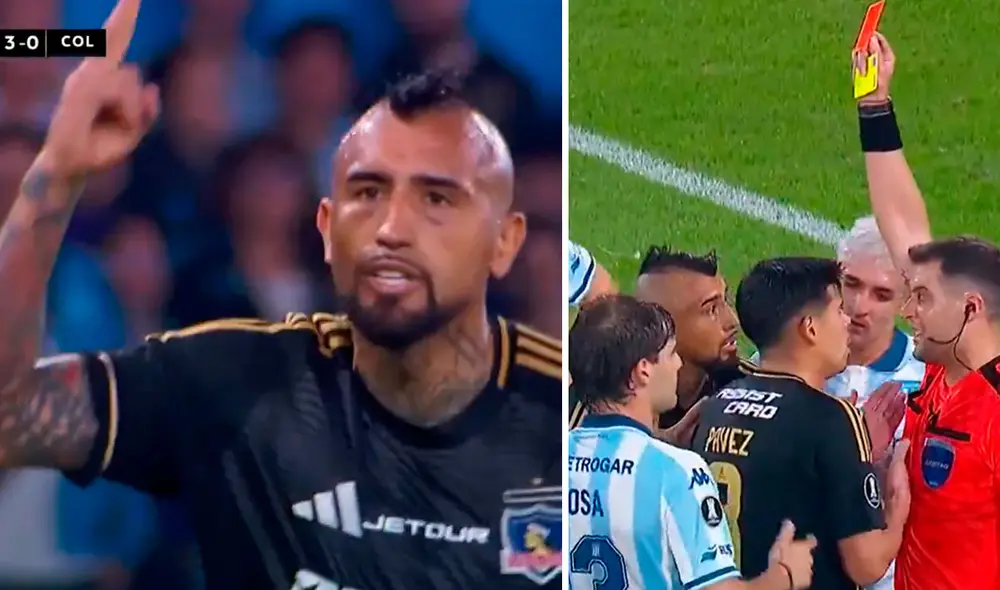 Arturo Vidal dejó a Colo-Colo con 10 hombres en el segundo tiempo ante Racing. Foto: captura/ESPN
