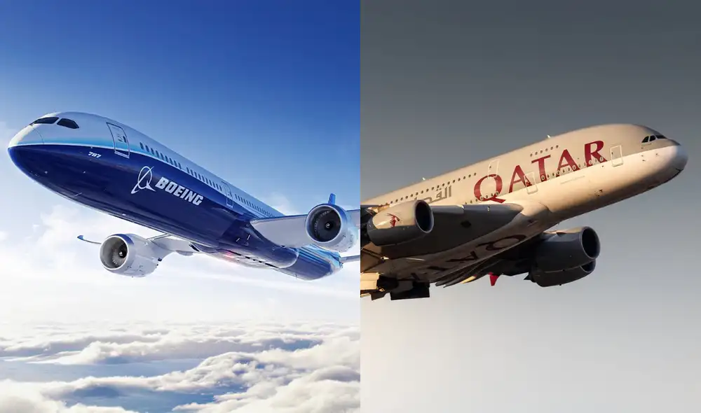 La aerolínea Qatar Airways ha dado un paso significativo en su expansión al encargar a Boeing un pedido récord de al menos 160 aviones de fuselaje ancho. Foto: Composición LR/ Qatar Airways y Boeing