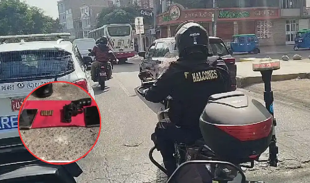 Dos jóvenes a bordo de una moto fueron detenidos por efectivos de la PNP. Foto: composición LR / captura RPP