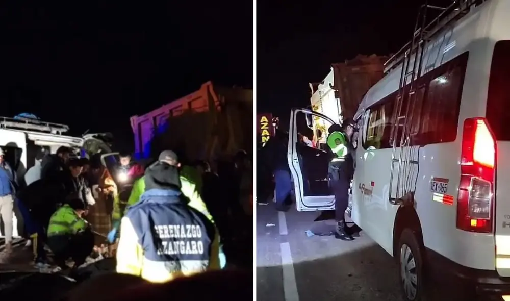 Al menos ocho muertos y varios heridos deja choque entre combi y volquete en Juliaca. Foto: Composición LR