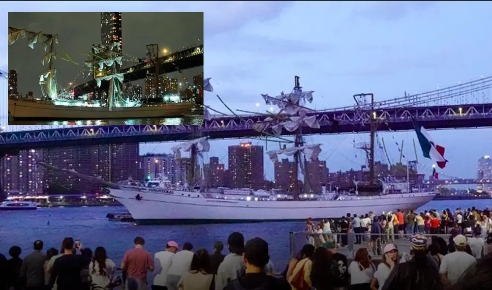 Impacto de buque Cuauhtémoc contra Puente de Brooklyn. Impacto de buque Cuauhtémoc contra Puente de Brooklyn.