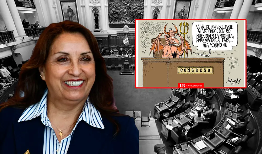 Caricatura de Heduardo criticando el viaje a Dina Boluarte. Foto: composición LR Caricatura de Heduardo criticando el viaje a Dina Boluarte. Foto: composición LR