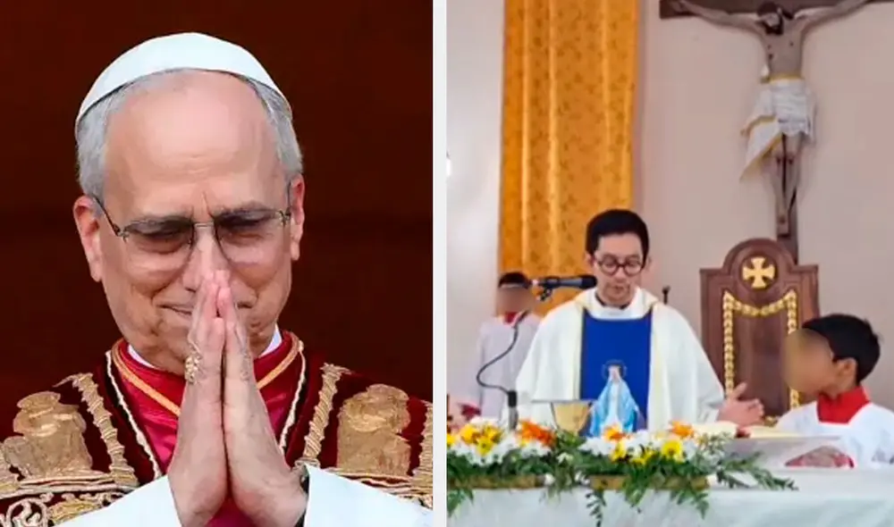 El sacerdote sufrió un lapsus y olvidó el nombre del actual papa León XIV durante la misa. Foto: composición LR/ TikTok / @aguirredaniel44