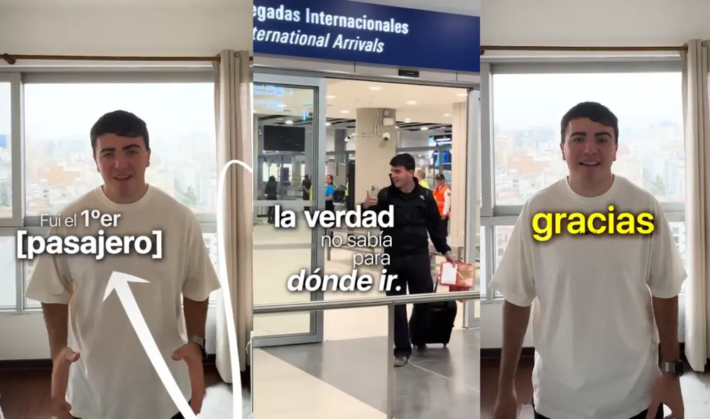 El primer pasajero del nuevo aeropuerto Jorge Chávez relató su experiencia tras arribar a Lima desde Argentina. Foto: Captura TikTok - Composición LR El primer pasajero del nuevo aeropuerto Jorge Chávez relató su experiencia tras arribar a Lima desde Argentina. Foto: Captura TikTok - Composición LR